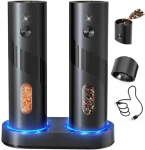 2 Pcs Plastic Household Spice Grinder Automatic Electric Salt and Pepper Grinder Set with USB Charging Stand