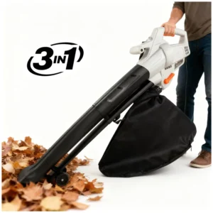 3-in-1 Plug-in Electric Leaf Blower Vacuum Mulcher with Wheels & Large Collection Bag for Yard Cleanup