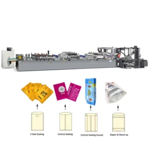 4 Function Laminated PA PET 3 Side Seal Vacuum Bag Ziplock Self Stand Zipper Pouch Doypack Punching Snack Bag Making Machine