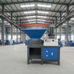Double Shaft Cross Cut Shredder Gearbox Motor Bearing for Waste Plastic High Efficiency 100 500kg h Capacity High
