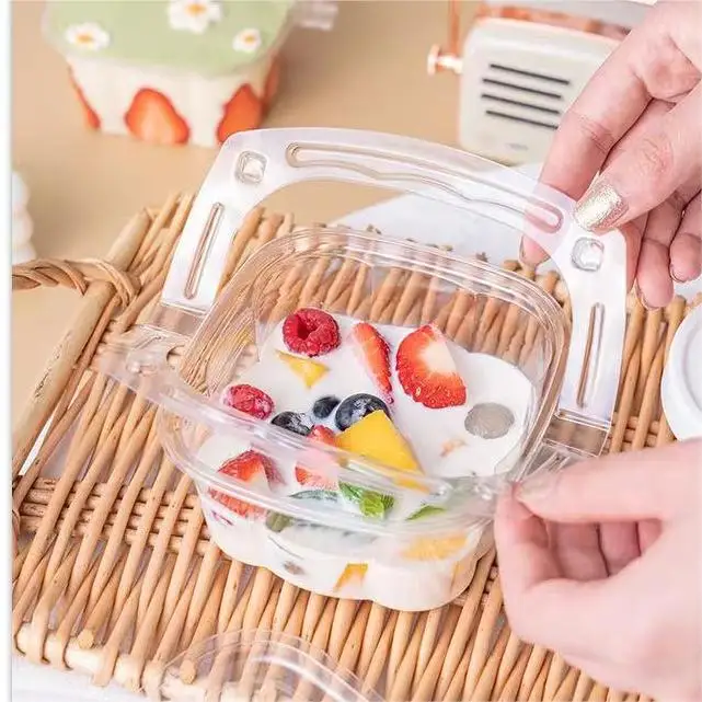 Factory High Quality Blister Thermoforming Packaging Transparent Square Cake Container with Handle