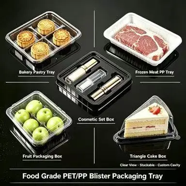 Food Grade PET PP Thermoformed Blister Tray Custom Plastic Insert Box for Mooncake Fruit Meat Cake Cosmetic Packaging