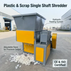 High Efficiency Hydraulic Feeding Roller Knife Shredder Low Noise Operation for Plastic Waste Disposal