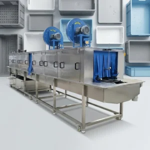 High Pressure Tunnel Type Plastic Crate Washing Drying Machine with Water Recycling System