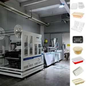 High output Disposable Plastic PP Cover Making Automatic One Step Inline Screw Extruder Equipment Thermoforming Machine