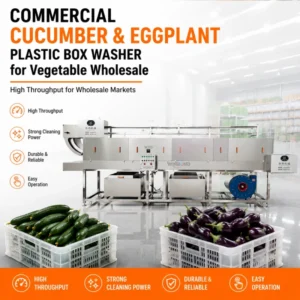 Industrial tunnel type high pressure broccoli basket washer with hot water disinfection