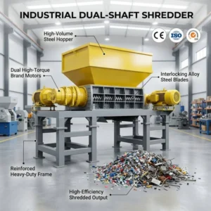 Large Feeding Opening Twin Shaft Shredder for Bulk Plastic Film Roll Plastic Packaging Film Waste Recycling Plant Core Machine