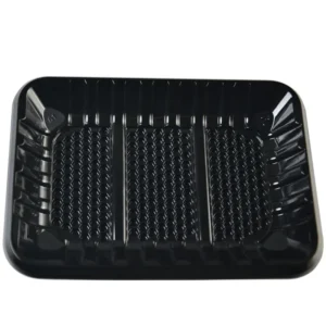 New Design Food Grade PET Blister Disposable Absorbent Trays Black Rectangular Vegetable Seafood Meat Packaging Trays