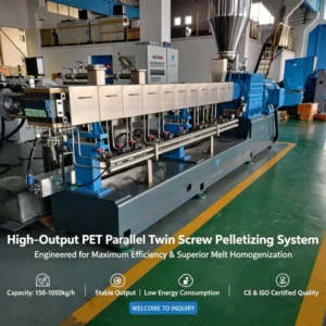 PET Granulator Line Twin Screw Parallel Design 100-1000kg/h Strand Pelletizing For Recycled Bottle Flakes