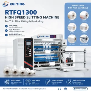 RTFQ1300 Automatic Paper Film Roll Feeding Servo Motor PLC Touch Screen Slitting Machine 500m/min