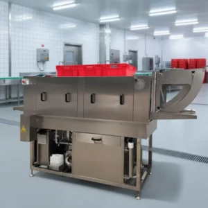 Seafood Chicken Tray Basket Washing Machine Tunnel Type Crate Washer with Rinse for Food Plant