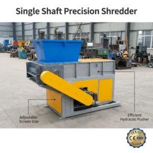 Single Shaft Roller Shredder Hydraulic Feeding Gear-driven System for PC PP Plastic Waste Shredding High Safety Low Noise