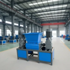 Small Portable Double Shaft CE Certified Waste Plastic Bottle Crusher Shredder Machine Gearbox Pump Engine 380V 3kW Cross Cut