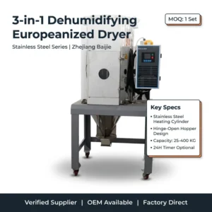 Three in One Dehumidifying Europeanized Dryer Stainless Steel Anti Caking Plastic Hopper Dryer 25kg-400kg